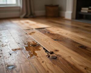 How does water damage affect hardwood floors