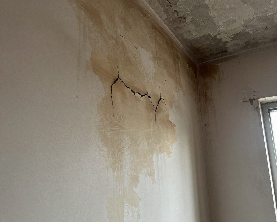 What are the signs of hidden water damage in walls or ceilings