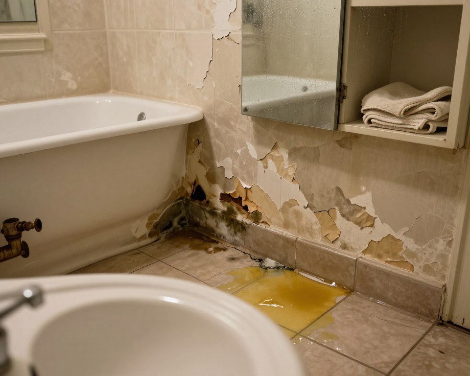 What types of water damage are most common in bathrooms