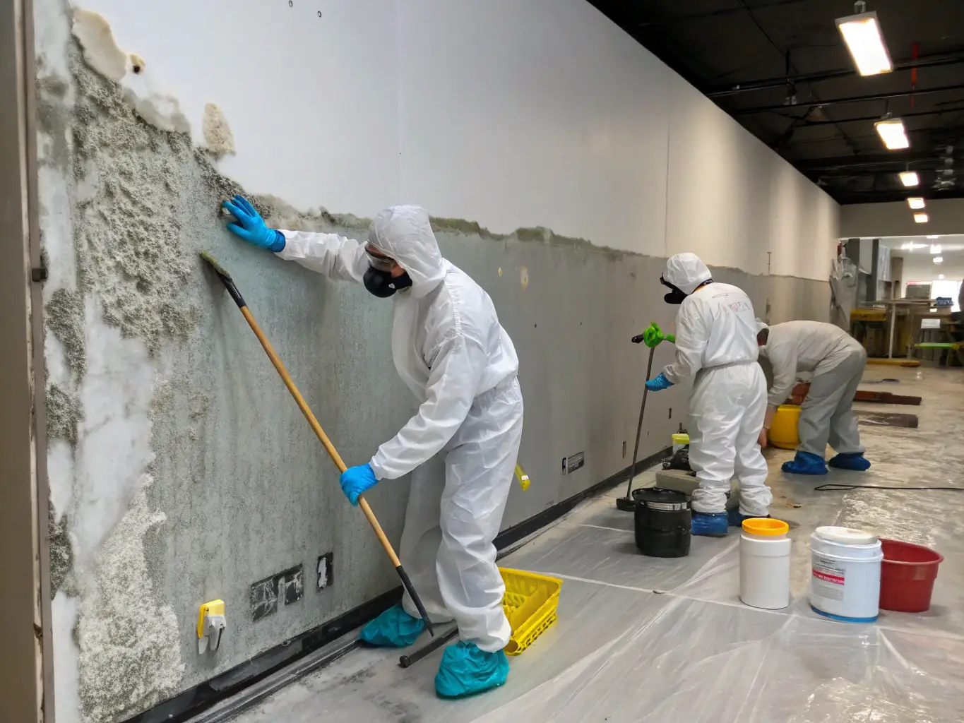 A photograph illustrating Versatile Restoration Pros technicians removing mold-infested materials from a property, showcasing the careful and safe removal of contaminated items.